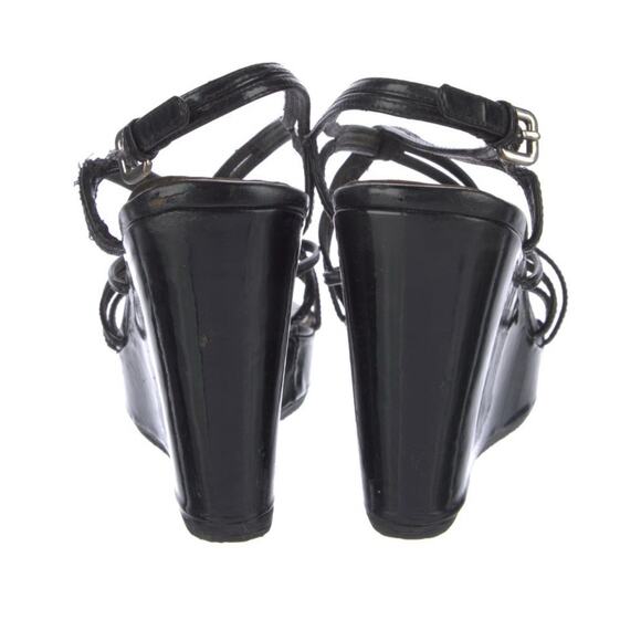 Authentic PRADA Black Patent Leather Strappy Wedge Sandals Size 10 - Picture 4 of 5
